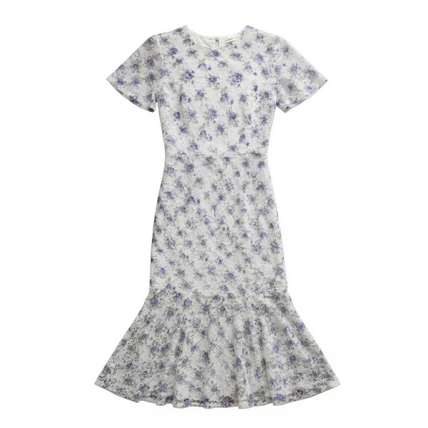 Petal + Pup Dress Womens Large‎ Blue Floral Bonita Shirred Frill Bodycon Midi - Image 3