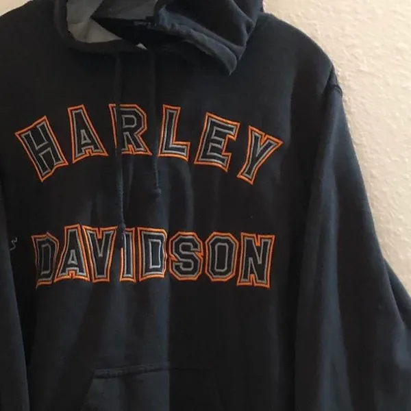 Port Authority Custom One of a kind Harley Davidson black orange baggy fit hoodie sweatshirt long sleeve biker motorcycle - Image 2