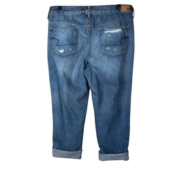 American Eagle Boy Crop Jeans Women's 10 Distressed Medium Wash Baggy Relaxed - Image 5