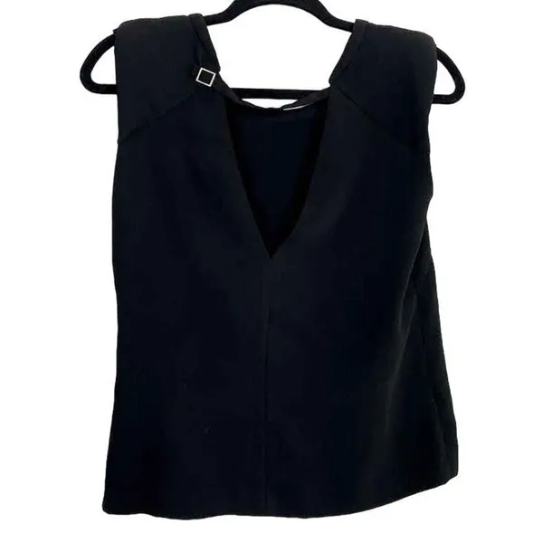 ZARA Perfect Sleeveless Lightweight Blouse Open V Neck Key Hole Back Small Black - Image 12