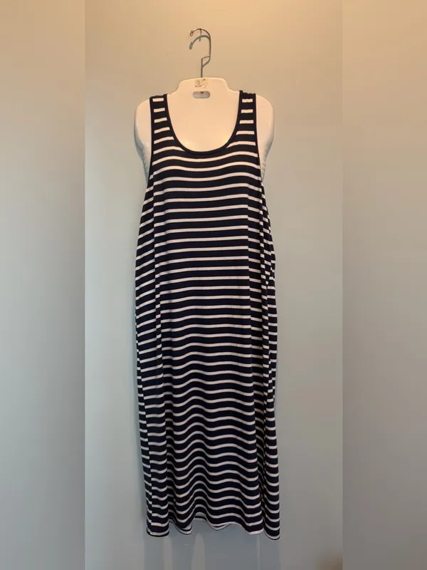 Nautica Navy/White Striped Nautical Tank Racerback Mido Dress Soze Large NWT - Image 2