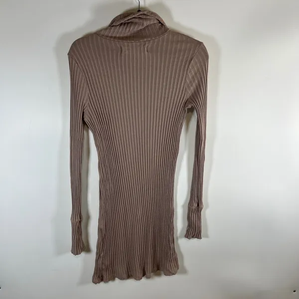 Free People Beach Ribbed Turtleneck Top Mauve Brown Long Sleeve‎ Knit Tunic LG - Image 7