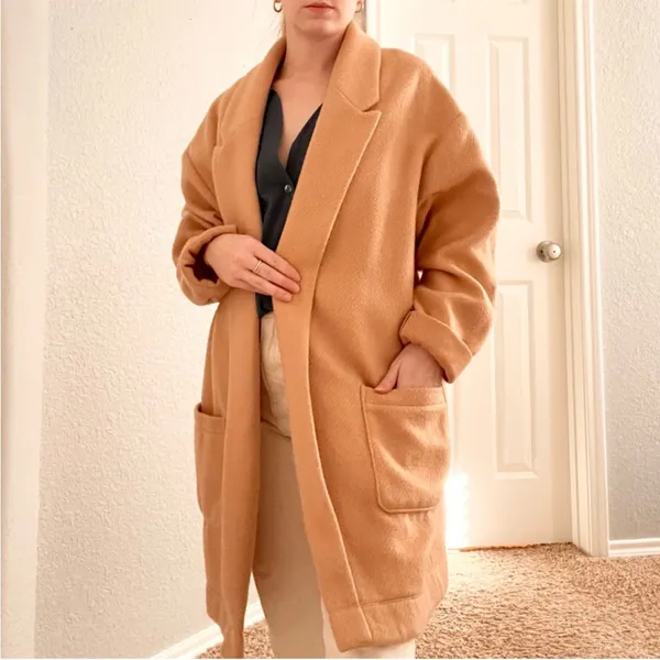 Express Cozy Tan Long Coat - Image 8