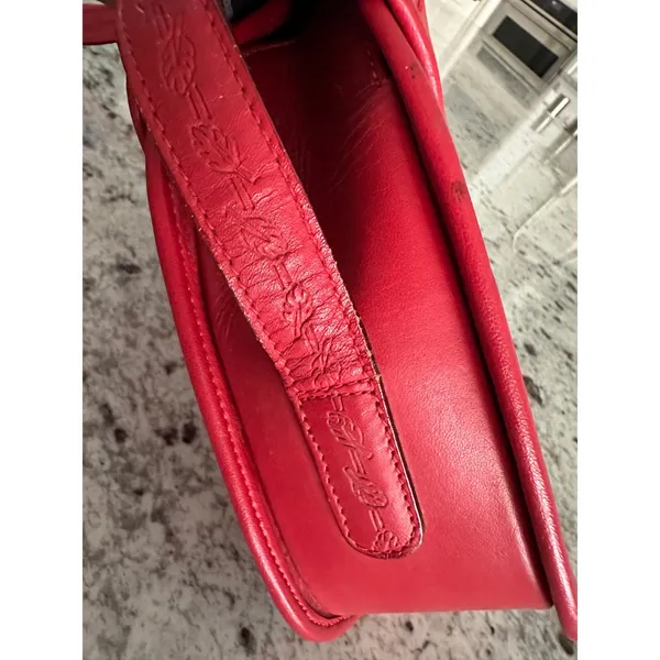 Vintage Burberrys Red Leather Shoulder Bag Crossbody Embossed Logo Crest Rare - Image 8