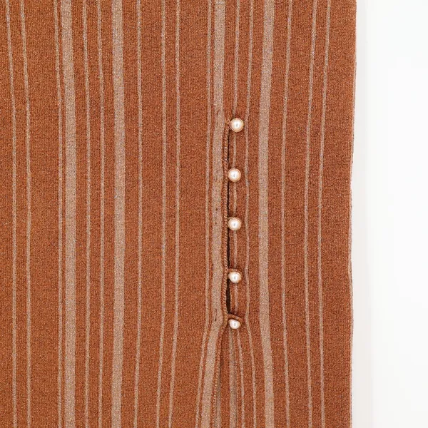 LPA Revolve‎ Vance Midi Knit Skirt Metallic Stripe Bronze Gold Pearl Size S - Image 3