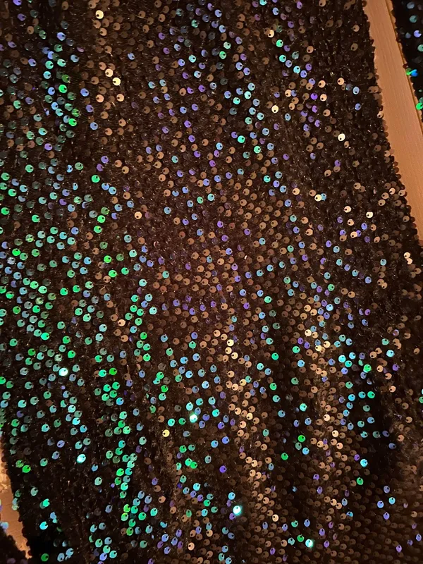 Black Iridescent Sequin Long Sleeve Open Back Dress - Image 3