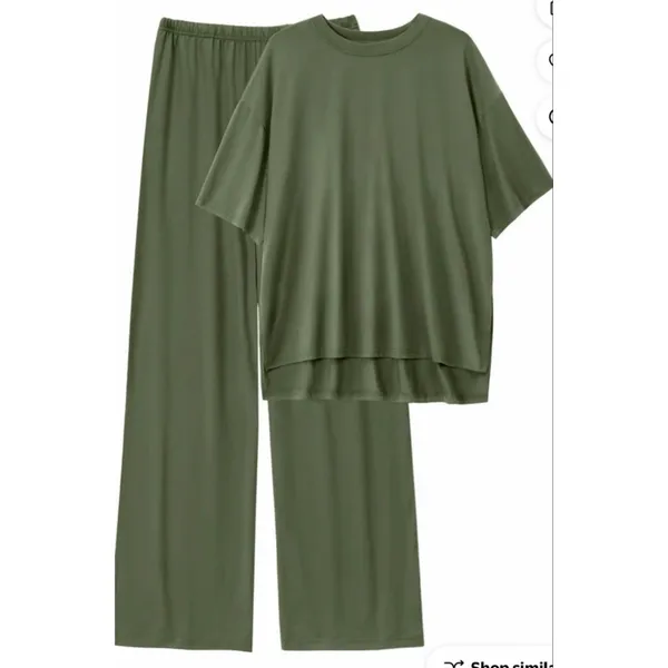 NEW Soft 2 Pc Lounge Set Pajamas Knit Short Sleeve Top & Long Pants M - Image 8