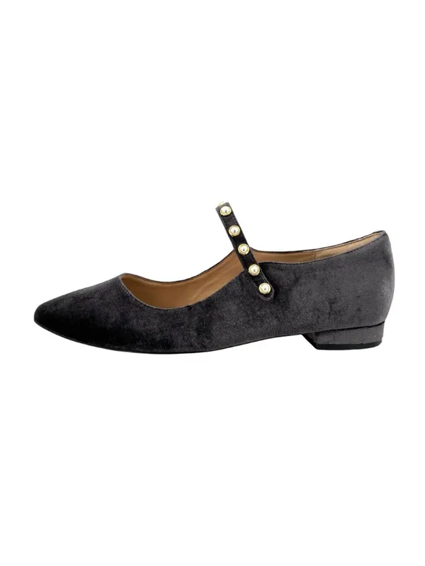 Draper James Abigail Velvet Mary Jane Flats Pearl Embellished Gray Size 8 - Image 3