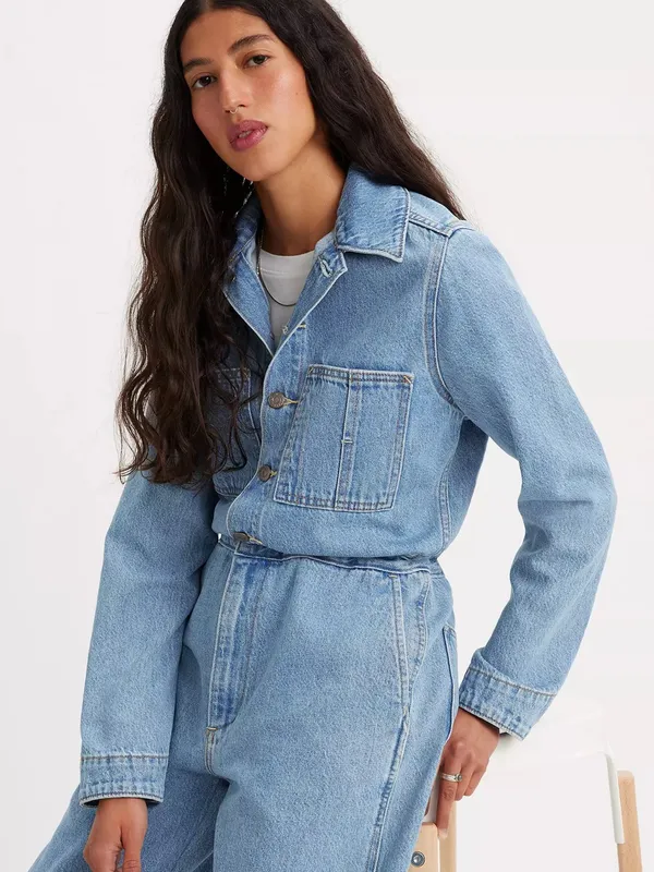 NWOT Levi's Iconic Jumpsuit Light Wash Blue XS Pockets - Image 5