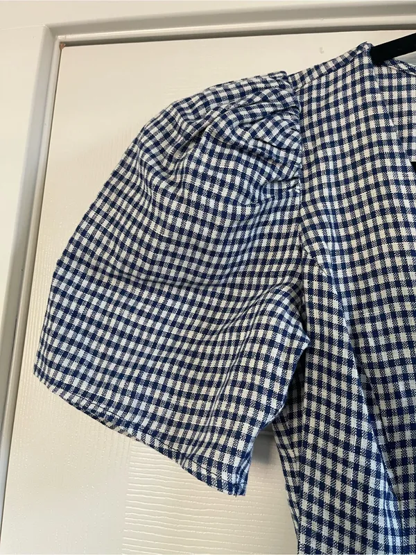 Women’s Reformation Newbury Gingham Print Button Front Linen Midi Dress Size 4 - Image 7