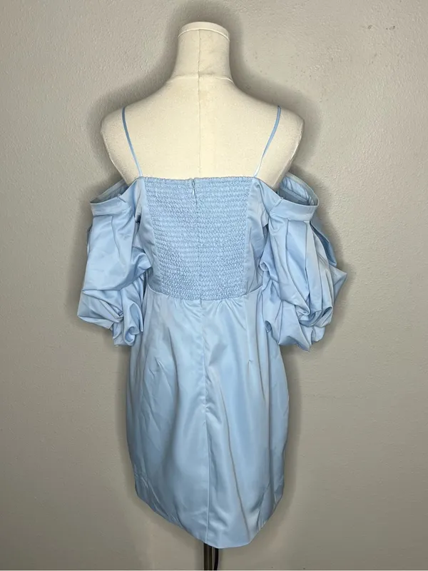 NEW Petal + Pup Fern Puff Sleeve Off Shoulder Mini Dress in Icy Blue - Image 4