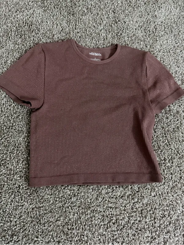 Wild Fable Small Mauve Pink Glitter Shimmer Ribbed Crop Tee Short Sleeve Gym - Image 6