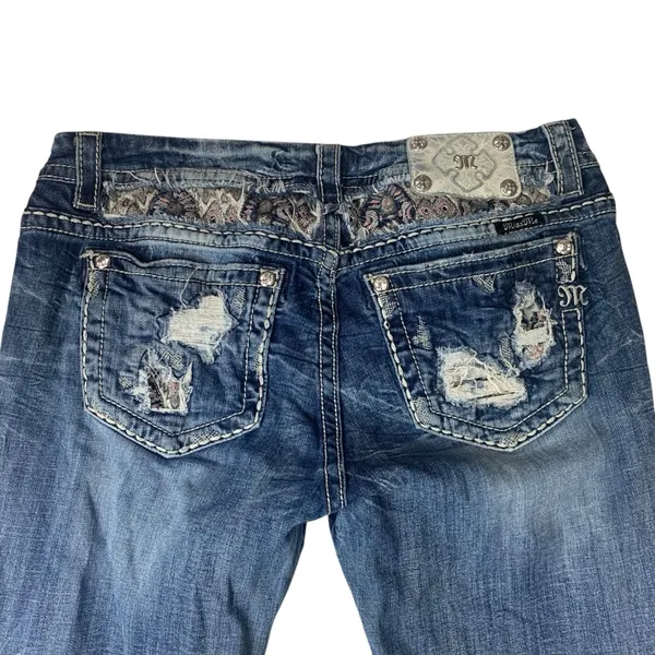 Miss Me size 31 mid rise easy boot jeans embroidered cowgirl western rodeo blue - Image 2