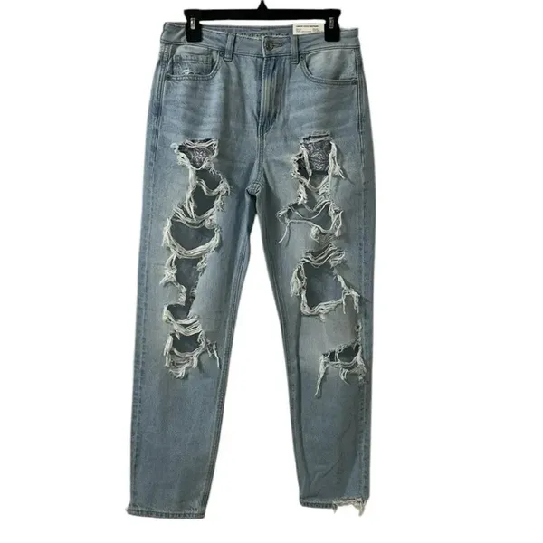 American Eagle Outfitters Mom Blue Mist Distressed Mom Jeans(Size 6Regular) - Image 4