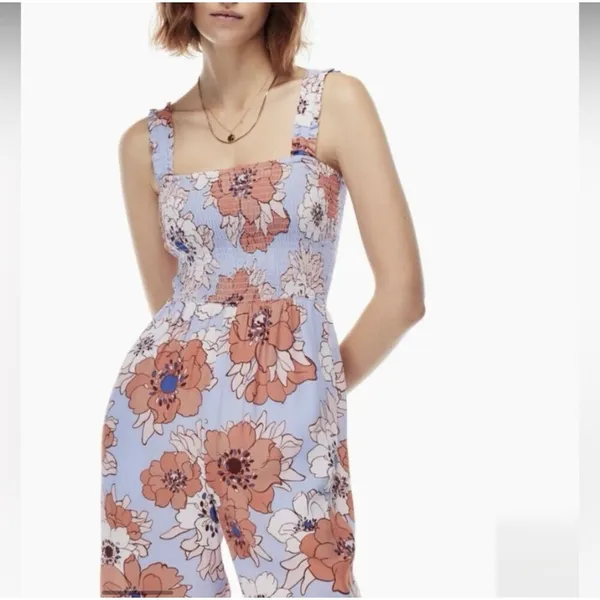 Aritzia Wilfred Chianti Jumpsuit Floral Sleeveless Crop Wide Leg Purple SIZE S - Image 2