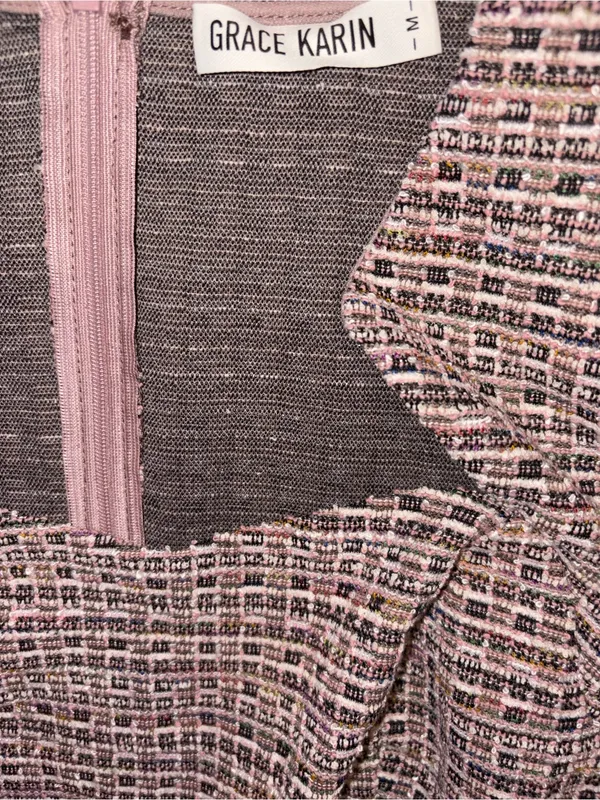Grace Karin Pink Tweed Fit & Flare Dress - Image 3