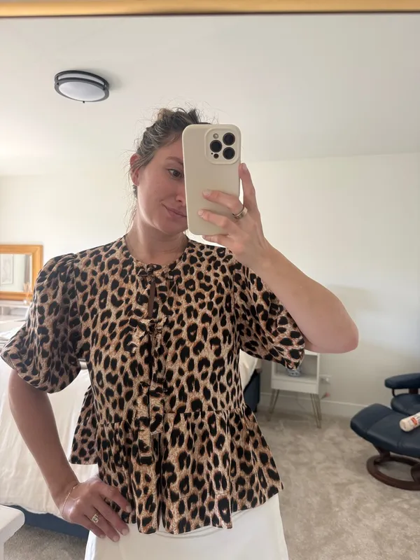 ASOS Leopard Print tie short sleeve blouse top - Tan & Black animal print - Image 5