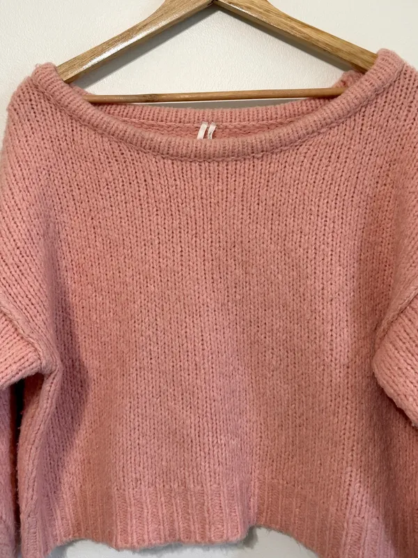 Anthropologie Pink Cropped Sweater Size XS Wool Blend Oversized - Image 4
