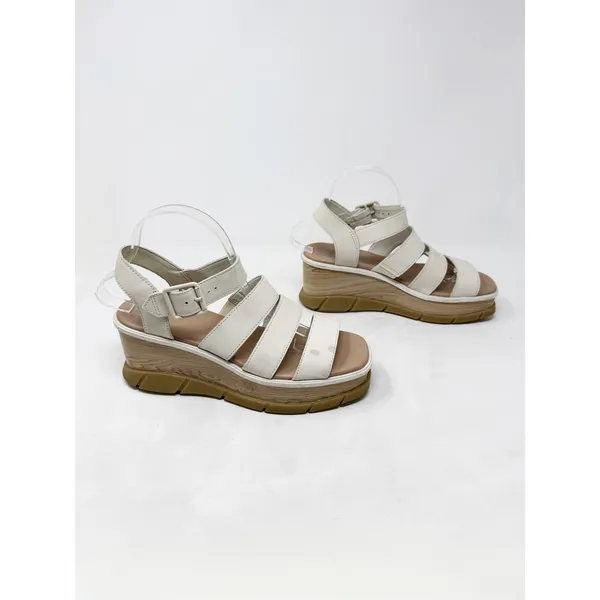 [Sorel] Cream Leather Joanie III Platform Wedge Ankle Strap Sandals Size 9.5 - Image 2