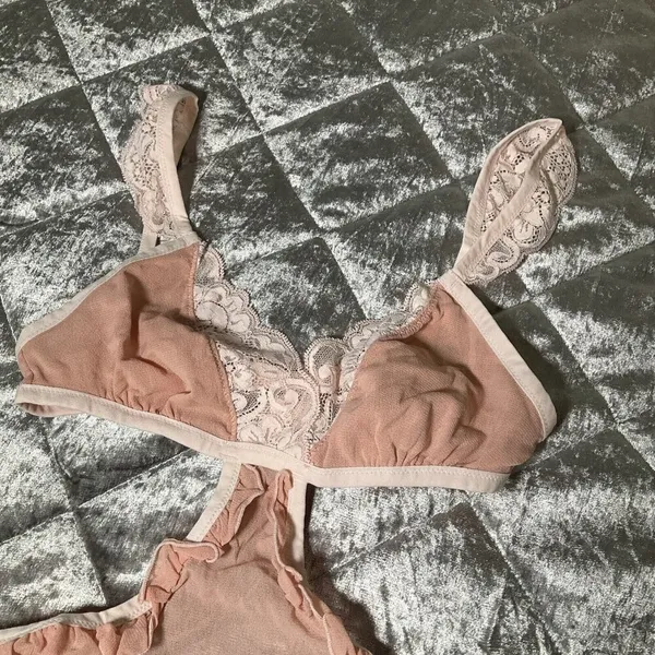 We Are HAH Free People Key To Ur Heart Bodysuit Copper Rose Pink Lace XS Sheer - Image 7
