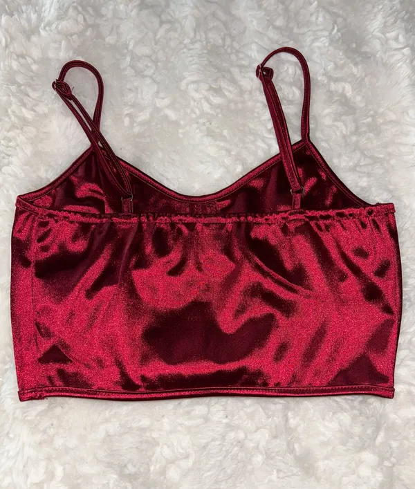 NWOT Red Curved Hem Satin Cami Crop Top - Image 3