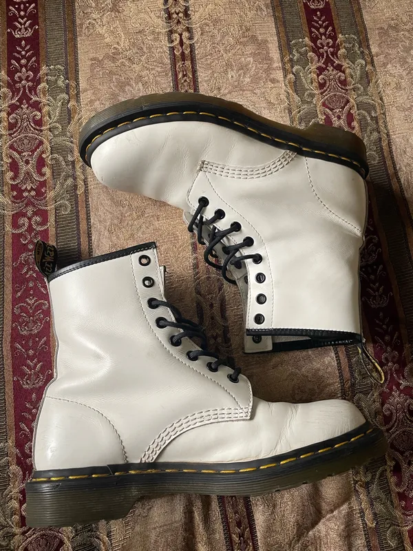 Dr. Martens White Combat Boots with Black Laces  - Image 9