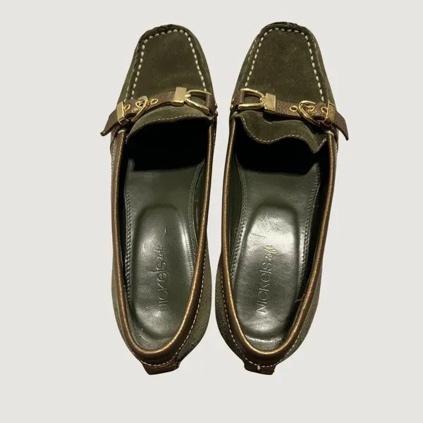 Nickels Soft Loafers Womens Olive Green Suede Bronze‎ Leather Buckle Shoes 8.5 M - Image 4
