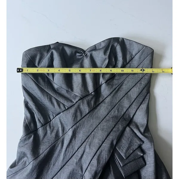 Jessica McClintock Silver Bubble Strapless Pleated Mini Dress Size 2 - Image 9