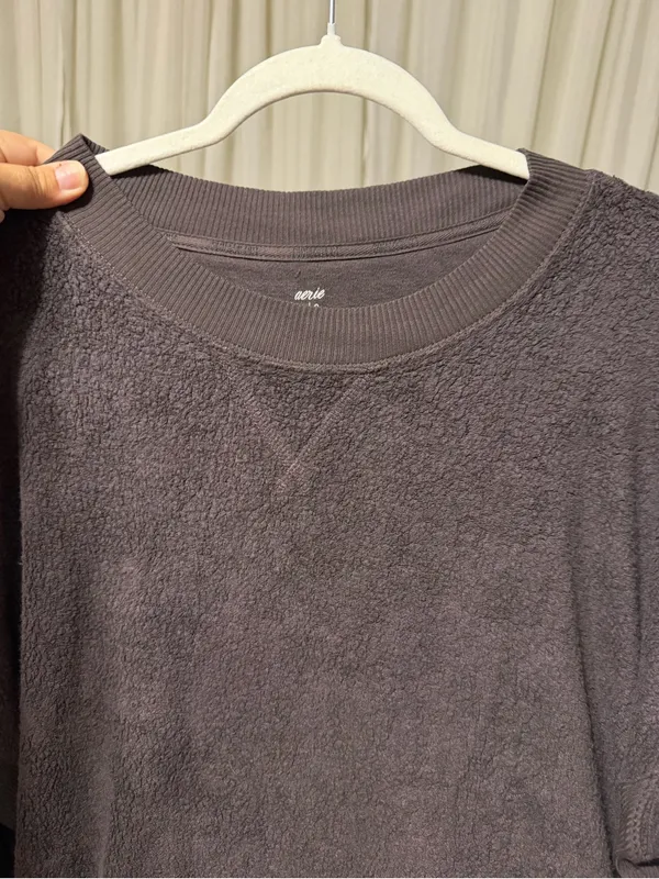 Aerie chilled out Cozy brown sherpa crewneck Pullover‎ Sweatshirt size large - Image 8