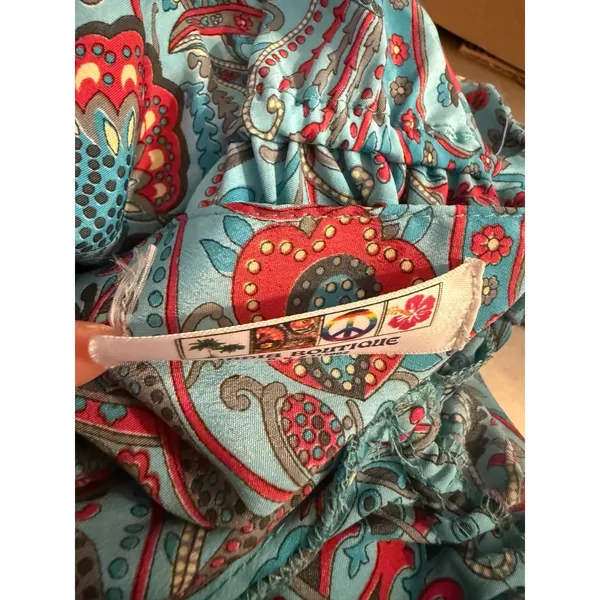 IndiaBoutique Sari Short Dress Coverup Paisley Turquoise Red OneSize boho resort - Image 9