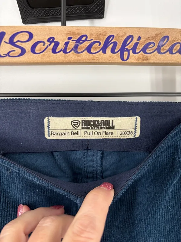 Rock & Roll blue corduroy pull on flare bell bottoms new 28 x 36 - Image 2