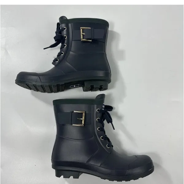 TOMMY Hilfiger navy lace‎ up rain boots lined size US Size 6M - Image 4