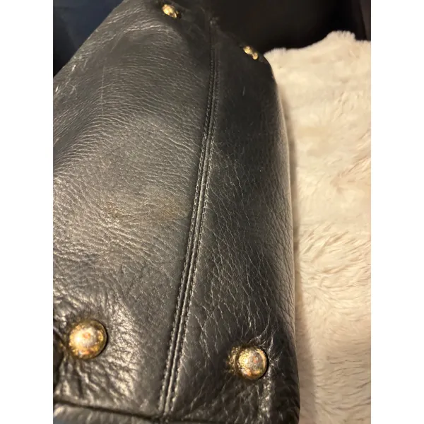 Michael Kors Black Pebbled Leather Chain Shoulder Bag Tote Gold Tone Hardware - Image 5