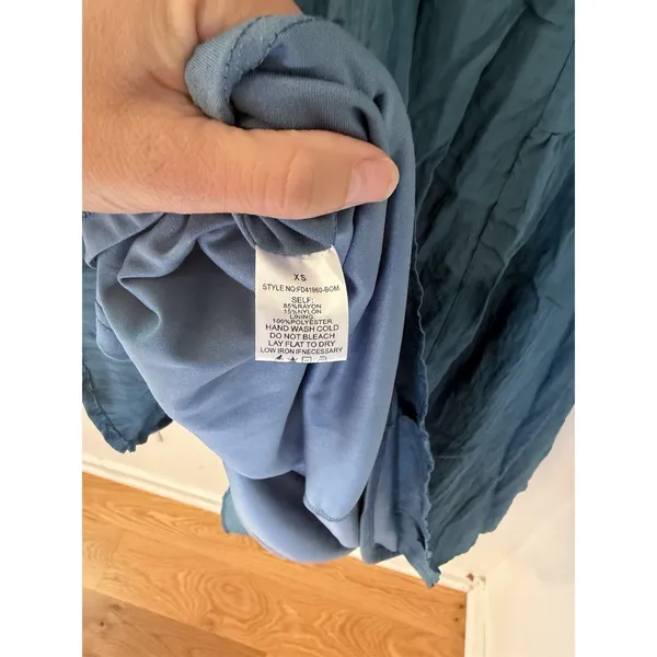 böhme Blue Solid V-Neck Wrap Midi Dress Puff Sleeve Tie Waist Lined Size XS - Image 7