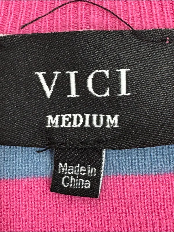 Vici Striped Knit Strapless Sheath Bodycon Midi Dress Pink Blue Size Medium - Image 9
