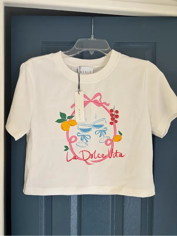 Mable La Dolce Vita Graphic Crop Tee White – Medium - Image 2