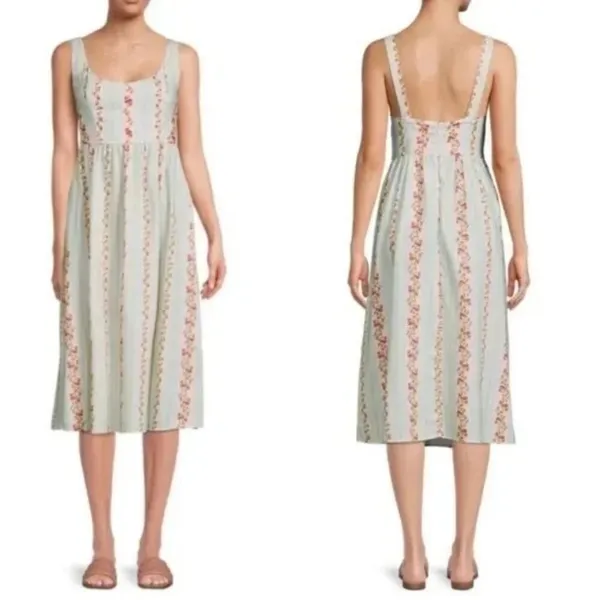 WeWoreWhat Corset Midi Dress, Victorian Floral Stripe/ Rosewood Multi, size M NW - Image 5