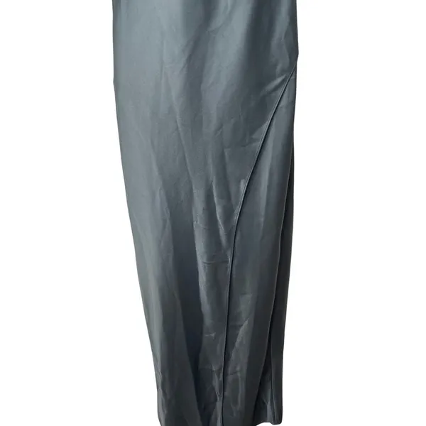 BHLDN Dylan One-Shoulder Satin Side-Slit Gown Green sz 8 - Image 5