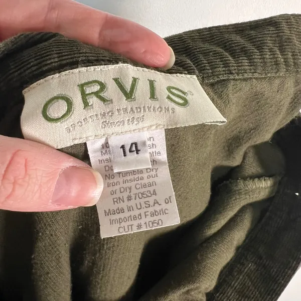 Vintage Orvis Olive Green Corduroy Wrap Midi Skirt Womens 14 Cotton Made‎ in USA - Image 6
