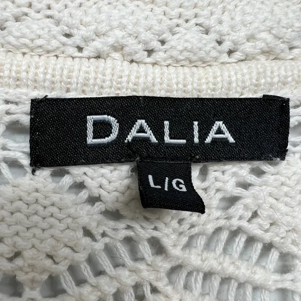 DALIA Pointelle Knit Tie Front Cotton Cardigan Sz Large Cottage Beachy Coastal - Image 3
