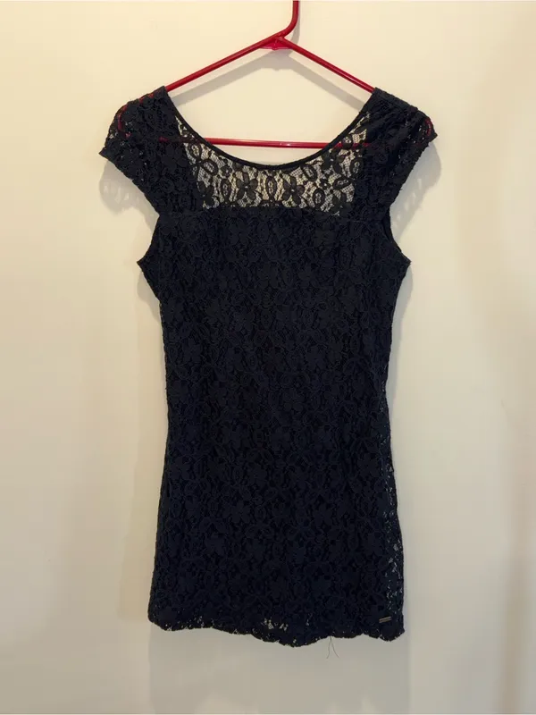 Hollister Navy Blue Lace Mini Dress Size Small Open Back Bodycon - Image 2