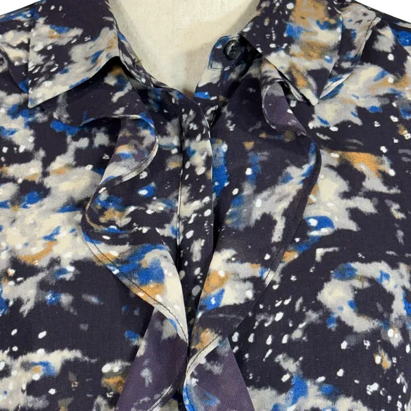 Cabi Medium Top Abstract Ruffled Button-Up Pullover Long Sleeves Hi-Low Hemline - Image 3