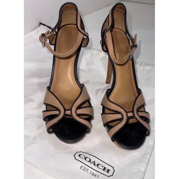 Coach Black Brown Platform Sexy Open Toe Strappy Dancer Stiletto Heel Sandal 10 - Image 3
