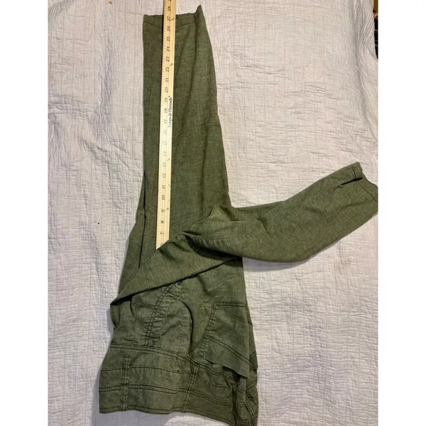Prana Olive Green Linen Blend High Waisted Triple Button Crop Pants Size 8 - Image 6