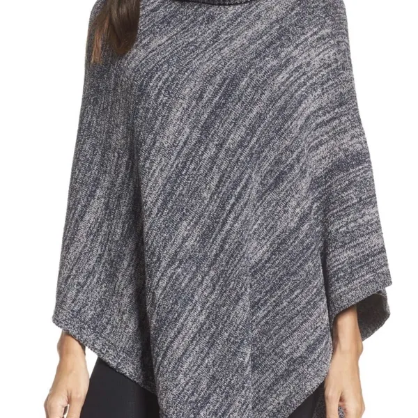 Barefoot Dreams CozyChic Point Dume Poncho OS Blue Marbled EUC Top - Image 2