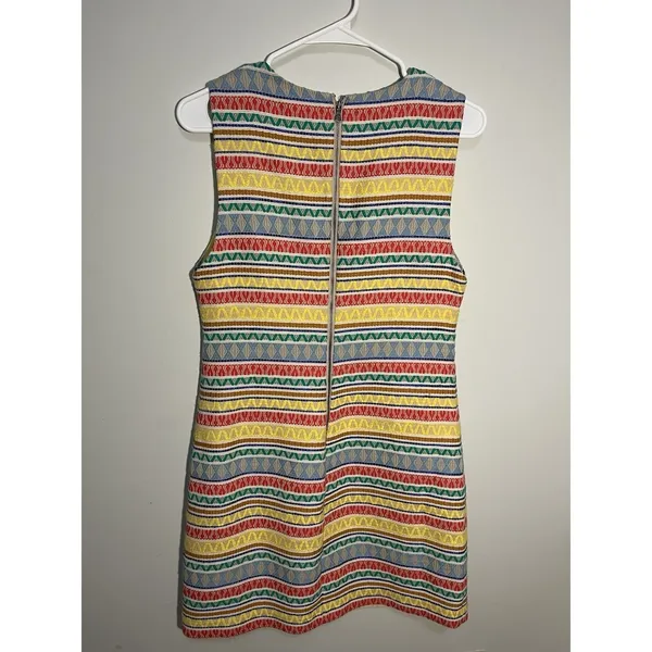 Alice + Olivia Coley Embroidered‎ Yellow Aztec Stripe Shift Dress Sz 6 - Image 4