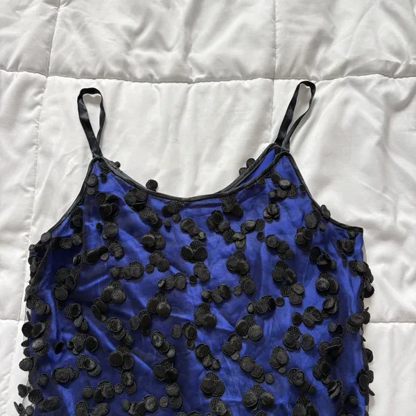 Vintage 80s 90s Mini Cocktail Dress Blue‎ Black Dainty Romantic Feminine Whimsy - Image 2