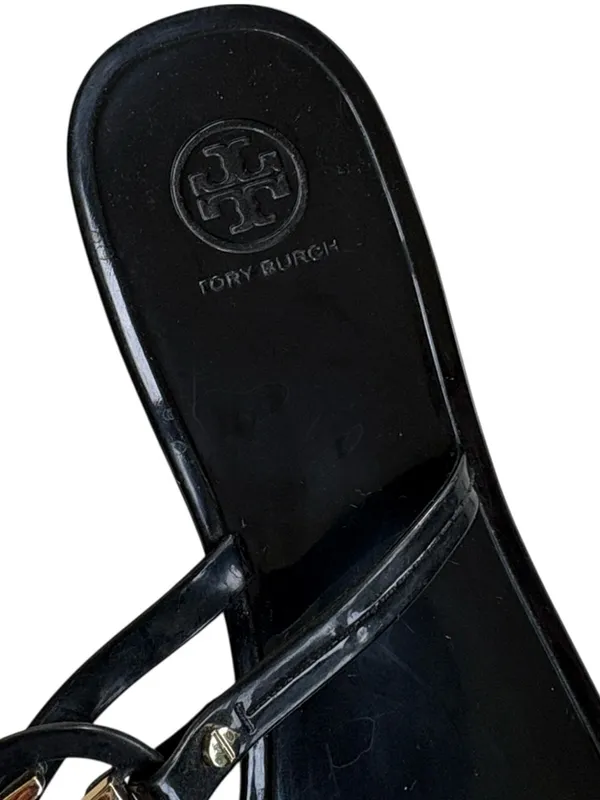 EUC Tory Burch Mini Miller Jelly Sandals Black Gold Size 10 Retail $125.00 - Image 5