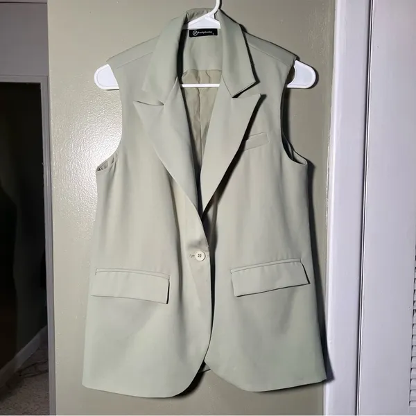 Prettygarden Women's Size Small Sleeveless Vest Light Sage Green One Button 7106 - Image 4