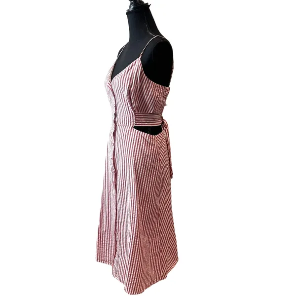 Jason Wu Red Candy Striped Midi Dress Size 12 Seersucker Sundress Cotton $290 - Image 9